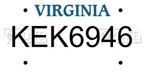 KEK6946 Virginia License Plate