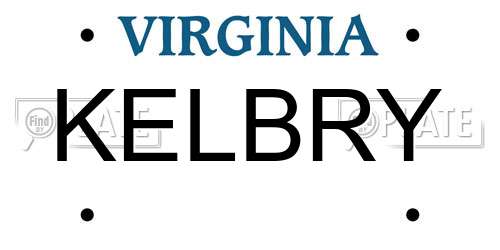 KELBRY Virginia License Plate