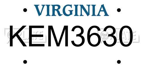 KEM3630 Virginia License Plate