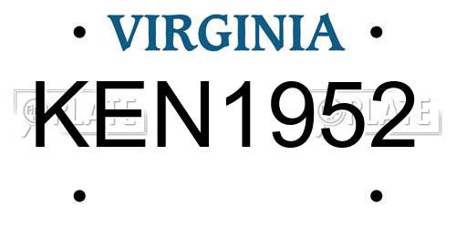 KEN1952 Virginia License Plate