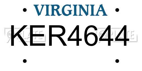 KER4644 Virginia License Plate