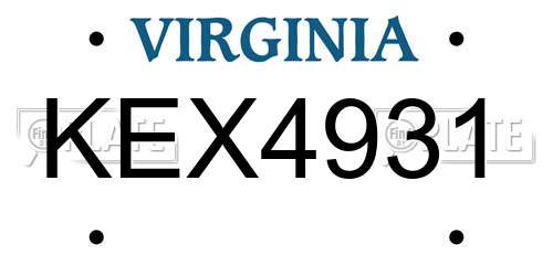 KEX4931 Virginia License Plate