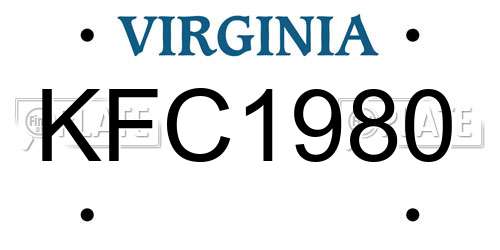 KFC1980 Virginia License Plate