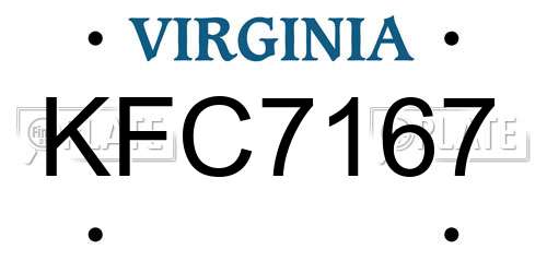 KFC7167 Virginia License Plate