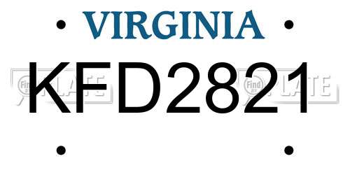 KFD2821 Virginia License Plate