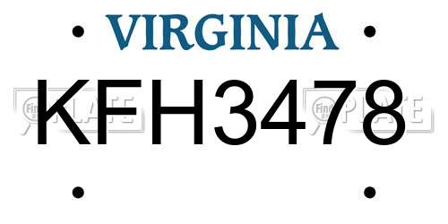 KFH3478 Virginia License Plate