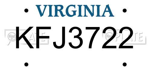 KFJ3722 Virginia License Plate