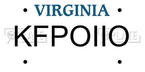 KFPOIIO Virginia License Plate