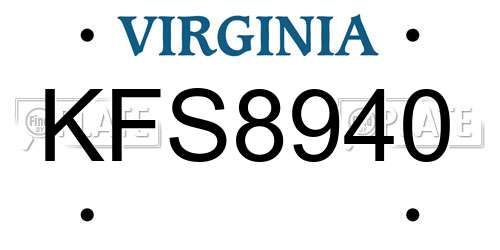 KFS8940 Virginia License Plate