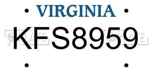 KFS8959 Virginia License Plate