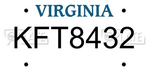 KFT8432 Virginia License Plate