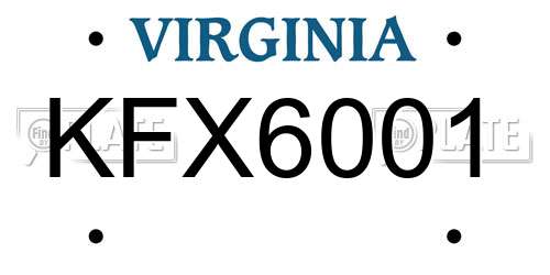 KFX6001 Virginia License Plate