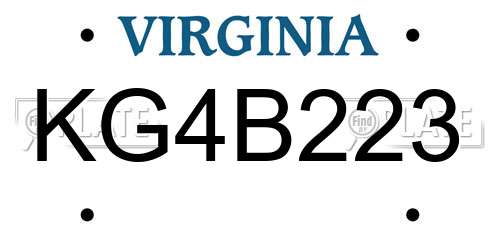 KG4B223 Virginia License Plate