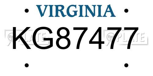 KG87477 Virginia License Plate