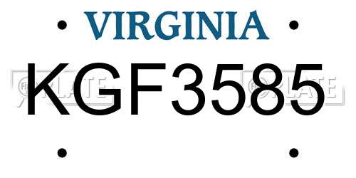 KGF3585 Virginia License Plate