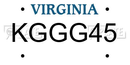 KGGG45 Virginia License Plate