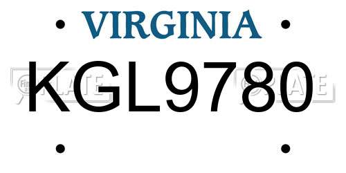 KGL9780 Virginia License Plate