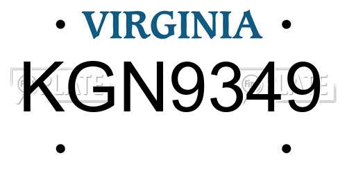 KGN9349 Virginia License Plate