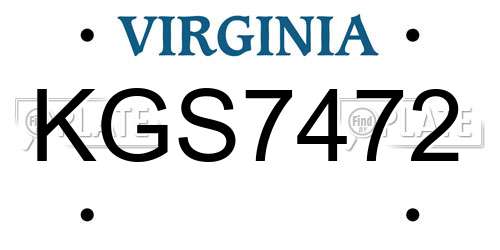 KGS7472 Virginia License Plate