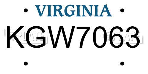KGW7063 Virginia License Plate