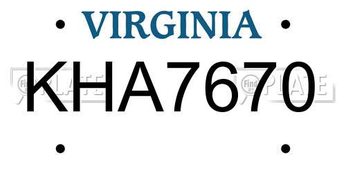 KHA7670 Virginia License Plate