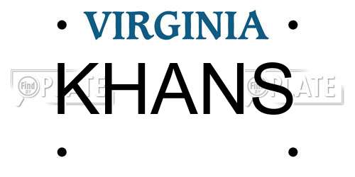 KHANS Virginia License Plate