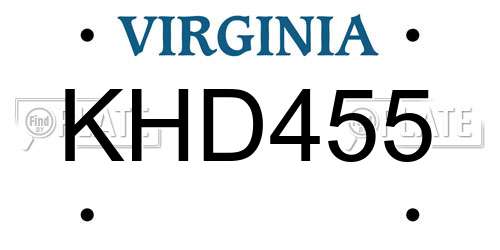 KHD455 Virginia License Plate