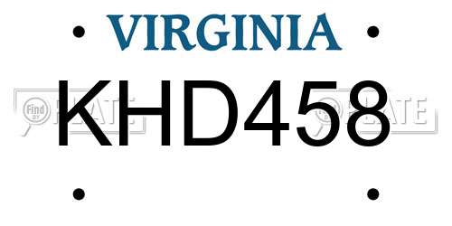 KHD458 Virginia License Plate