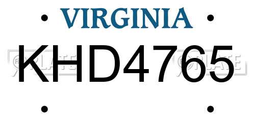 KHD4765 Virginia License Plate