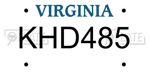 KHD485 Virginia License Plate