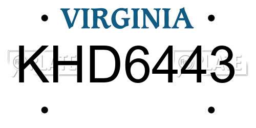 KHD6443 Virginia License Plate