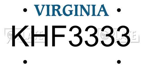 KHF3333 Virginia License Plate