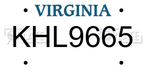 KHL9665 Virginia License Plate