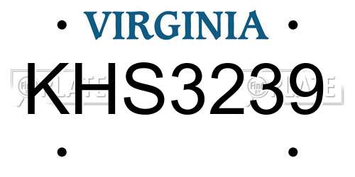 KHS3239 Virginia License Plate