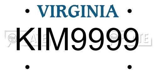 KIM9999 Virginia License Plate