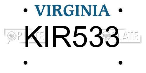 KIR533 Virginia License Plate