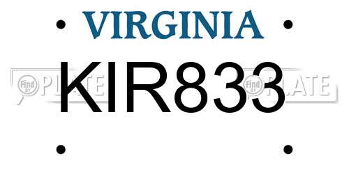 KIR833 Virginia License Plate