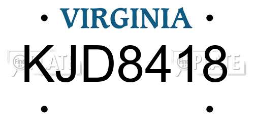 KJD8418 Virginia License Plate