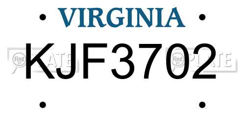 KJF3702 Virginia License Plate