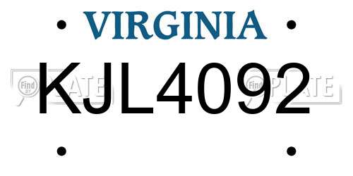 KJL4092 Virginia License Plate