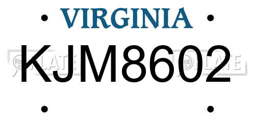 KJM8602 Virginia License Plate