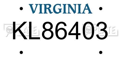 KL86403 Virginia License Plate