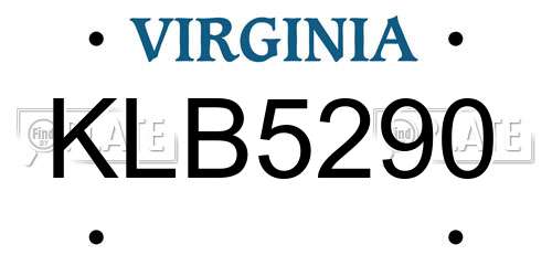 KLB5290 Virginia License Plate