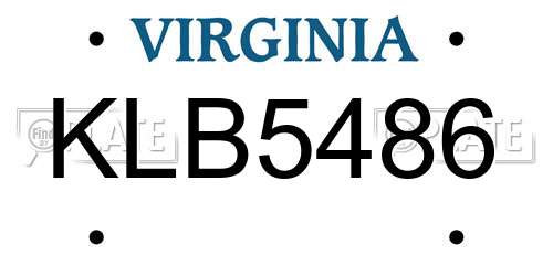KLB5486 Virginia License Plate