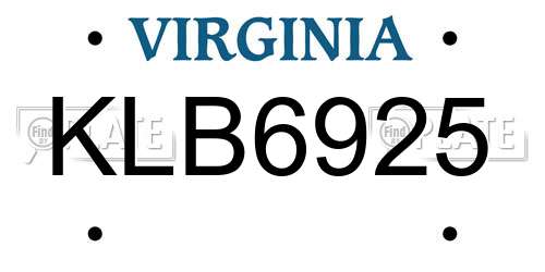 KLB6925 Virginia License Plate