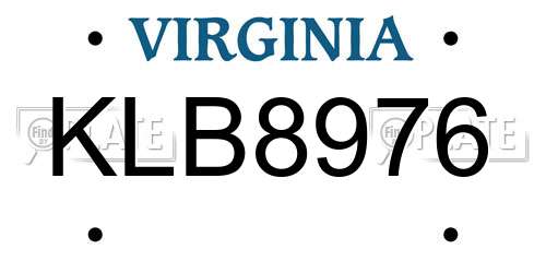 KLB8976 Virginia License Plate