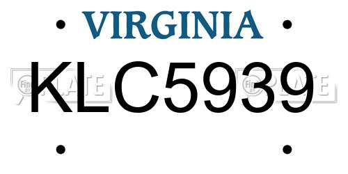 KLC5939 Virginia License Plate