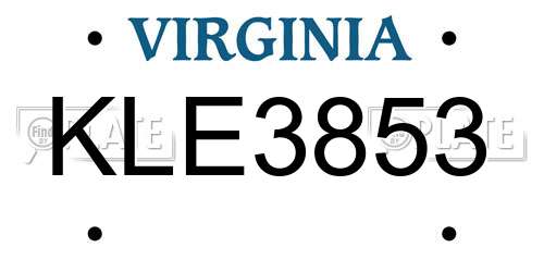 KLE3853 Virginia License Plate