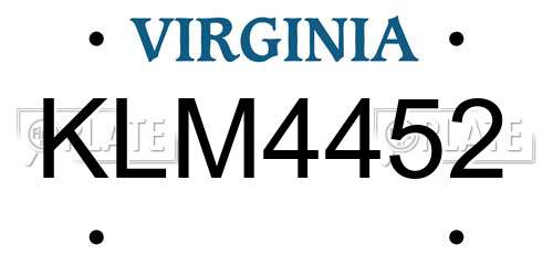 KLM4452 Virginia License Plate