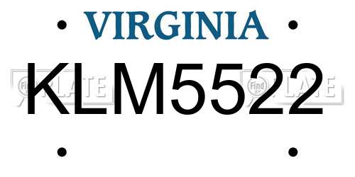 KLM5522 Virginia License Plate